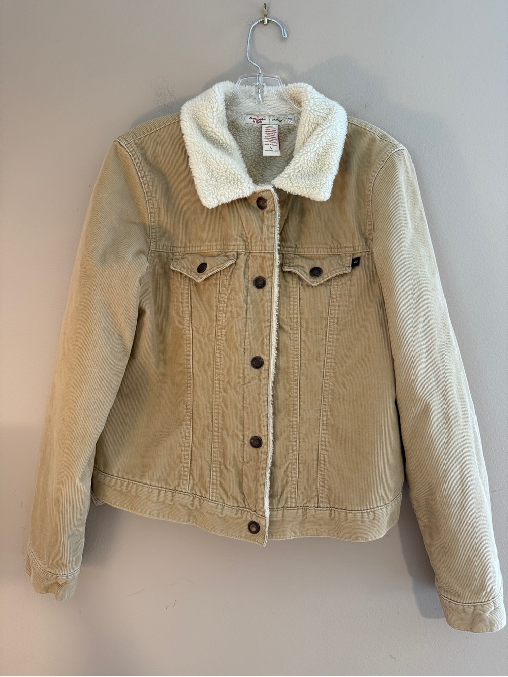 Vintage Y2K Abercrombie & Fitch Corduroy Lined Quilted Trucker Jacket Large Tan